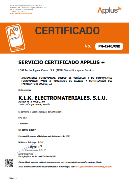 Certificado aplicaciones ferroviarias