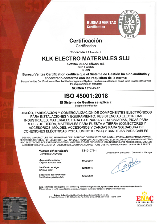 Certificate ISO 45001 | KLK